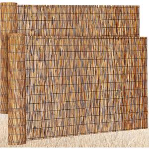 Barydat 2 Pcs 4 x 10 ft Reed Fence Roll, 85% Shade Bamboo Privacy Screen, Natural Decorative Reed Fencing for Outdoor Garden Backyard Patio Balcony