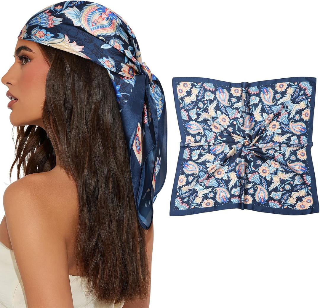 AWAYTR 27.5" Square Satin Head Scarf for Women Hair Scarf Silky Bandana | 70x70cm silk feel head scarf wrap. Ideal for women daily wear travel and sleeping. Soft premium hair protection accessory.