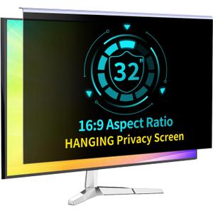 32 Inch Privacy Screen for 16:9 Computer Monitor, Anti-Blue Light Monitor Privacy Screen Filter, Anti-UV Computer Shield, Hanging Type