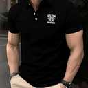 Men’s Funny Graphic Polo Shirt Casual Short Sleeve Collared Shirt Humor Print Golf Polo Shirt for Men Summer Fashion Streetwea (Black, L)