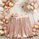 PartyDelight 50" Round Rose Gold Sequin Tablecloth High-Density 3mm Stitched Sequins Shimmering Table Overlay for Small Bistro Tables, Cake Displays & Party Decor