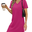 RUMIA Summer Casual Dresses for Women 2025 Vacation Dress V-Neck Short Sleeve Split Hem Beach Sundress(Size M)