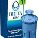 Brita Elite Water Filter Replacement for Pitchers and Dispensers, BPA-Free, Reduces 99% of Lead, Lasts Six Months or 120 Gallons, Includes 1 Pitcher Replacement Filter