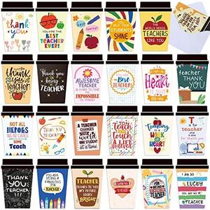 Outus 48 Pack Teacher Thank You Cards Employee Appreciation Coffee Cup Cards Printed with Envelopes for Admin Assistant Day Coworker Teachers Team Staff Office School Favors(Teacher Style)