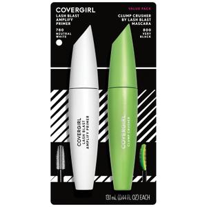 COVERGIRL Clump Crusher Mascara + Mascara Primer Bundle, 20X More Volume, Double Sided Brush, Long-Lasting Wear - 800 Very Black + 780 Neutral White Primer (Twin Pack)