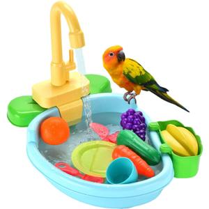 Bird Bath for Cage, Automatic Bath for Birds, Parrot Shower Bathtub Outdoor with Faucet, Bird Shower Swimming Pool Toy for Ferret, Budgie, Goldfinch, Cockatiel, Parakeet, Lovebird(Blue)