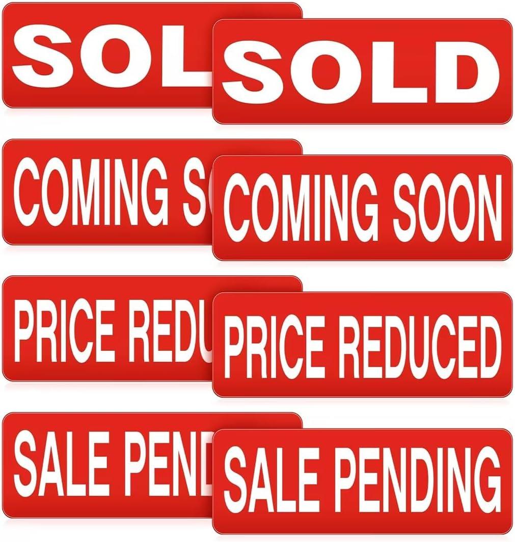 8 Pack Bundle of Real Estate Rider Signs Magnets Real Estate Rider 18 x 6 Inch Magnetic Waterproof Reusable Coming Soon, Sold, Sale Pending, and Price Reduced Signs