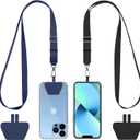 CACOE Phone Lanyard 2 Pcs Adjustable Neck Strap,4 Pcs Patches,Universal Crossbody Multifuctional Patch Polyester Lanyards Compatible with Most Smartphones(Black+Dark Blue)