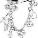 Bling Bands Compatible for Samsung Galaxy Watch 7/FE/6/5/4 40mm 44mm, 5 Pro, Watch 6/4 Classic 43mm 47mm 42mm 46mm, 20mm Metal Diamond Jewelry Strap, Charms Adjustable Bracelet for Women (Silver)