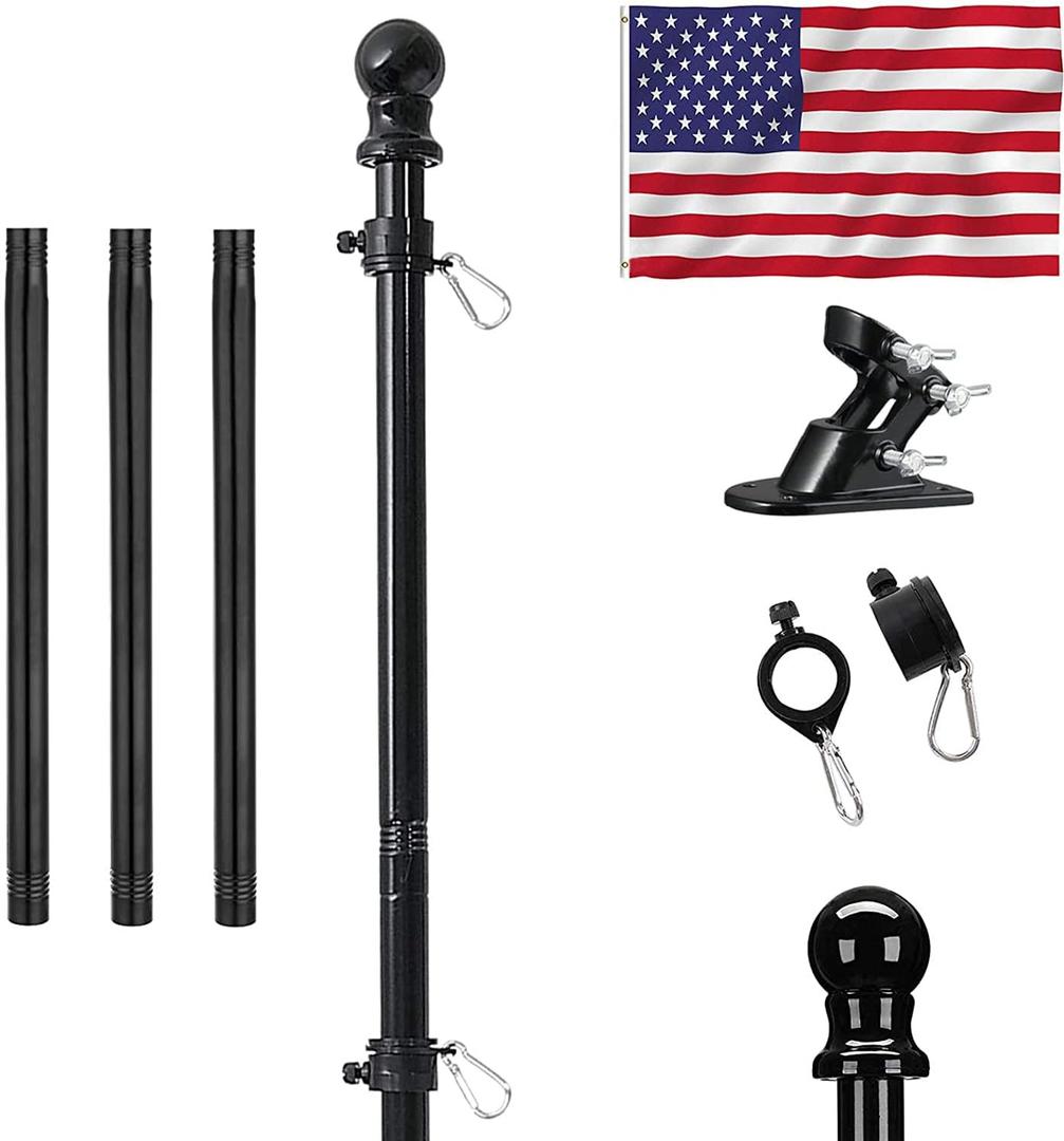 American flag with pole,Flag poles kit for 3 x 5 Flags Holder,Including 100% Polyester Flags, 6 FT stainless steel No Tangle Spinning Pole and 2-Position Flag Pole BracketAmerican flag (Black)