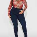 Women's Printed Mesh Long Sleeve Bodysuit, Sexy One Piece with Mock Neck Snap Crotch Leotard Top (Red, M)