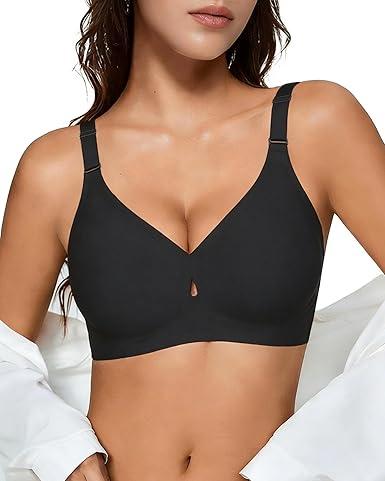 Womens Wireless Jelly Bras Seamless Bra No Underwire Full Coverage Padded Bralette Comfortable Everyday Bras, L Black