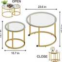 aboxoo Gold Nesting Coffee Table Set of 2, Small Glass Round Nesting Tables for Living Room Bedroom, Accent Tea Table with Metal Frame Modern Industrial Simple