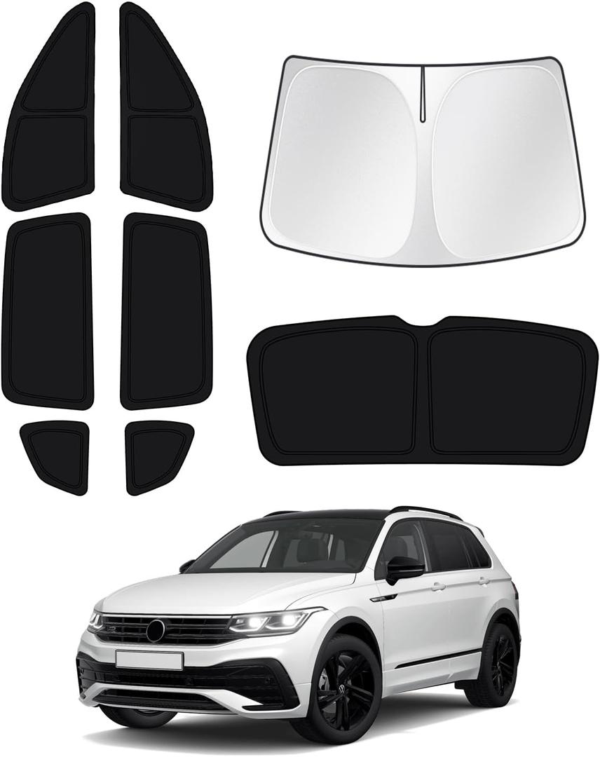 Windshield Sun Shade for 2018-2023 Volkswagen VW Tiguan Side Rear Window Shade Cover Sun Visor Shield Privacy Protection Keep Vehicle Cool Black 8PCS (VW Tiguan 2018-2023)