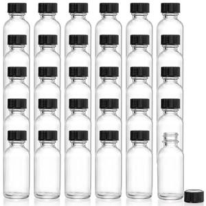 Bekith 30 Pack Boston Round Glass Bottle with Black Cap, 1 oz (30ml) Clear Glass Bottles Small Travel Bottle 