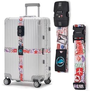 Travelkin Luggage Straps TSA Approved - Adjustable Cross Suitcase Straps with TSA Lock, Reinforced Buckle, Unique Pattern - Secure Heavy Duty Luggage Straps for Travel (Journey)