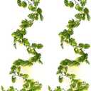 RECUTMS Artificial Monstera Leaf Vines Whit Light 2Pcs, 5.9FT Fake Hanging Ivy Plant Faux Tropical Palm Leaves Greenery Vine Garland Indoor Outdoor Garden Porch Patio Jungle Luau Birthday Party Décor