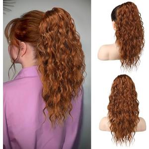 SEIKEA 18" Ponytail Extension Claw, PT002 Tia Long Multi Layered Hair Fluffy Thick Wavy Curly Clip in Hair Extensions Ponytail Natural Soft Synthetic Hairpiece for Women Copper Red