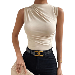 Milumia Women's Metallic Textured Ruched Mock Neck Tank Top Sleeveless Slim Fit Work Shirt Tops, Small