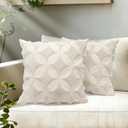 Throw Pillow Covers 18x18 Set of 2, Modern Farmhouse Decorative Soft Plush Faux Wool Boho Pillow Covers Room Decor, Beige