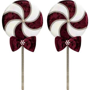 2 Pieces Large Candy Christmas Picks Decorations 16.9" Velvet Peppermint Lollipop Sprays with Bowknot Candy Cane Ornaments for Xmas Tree Topper Vase Fillers Craft Holiday Party Decor (Red and White)