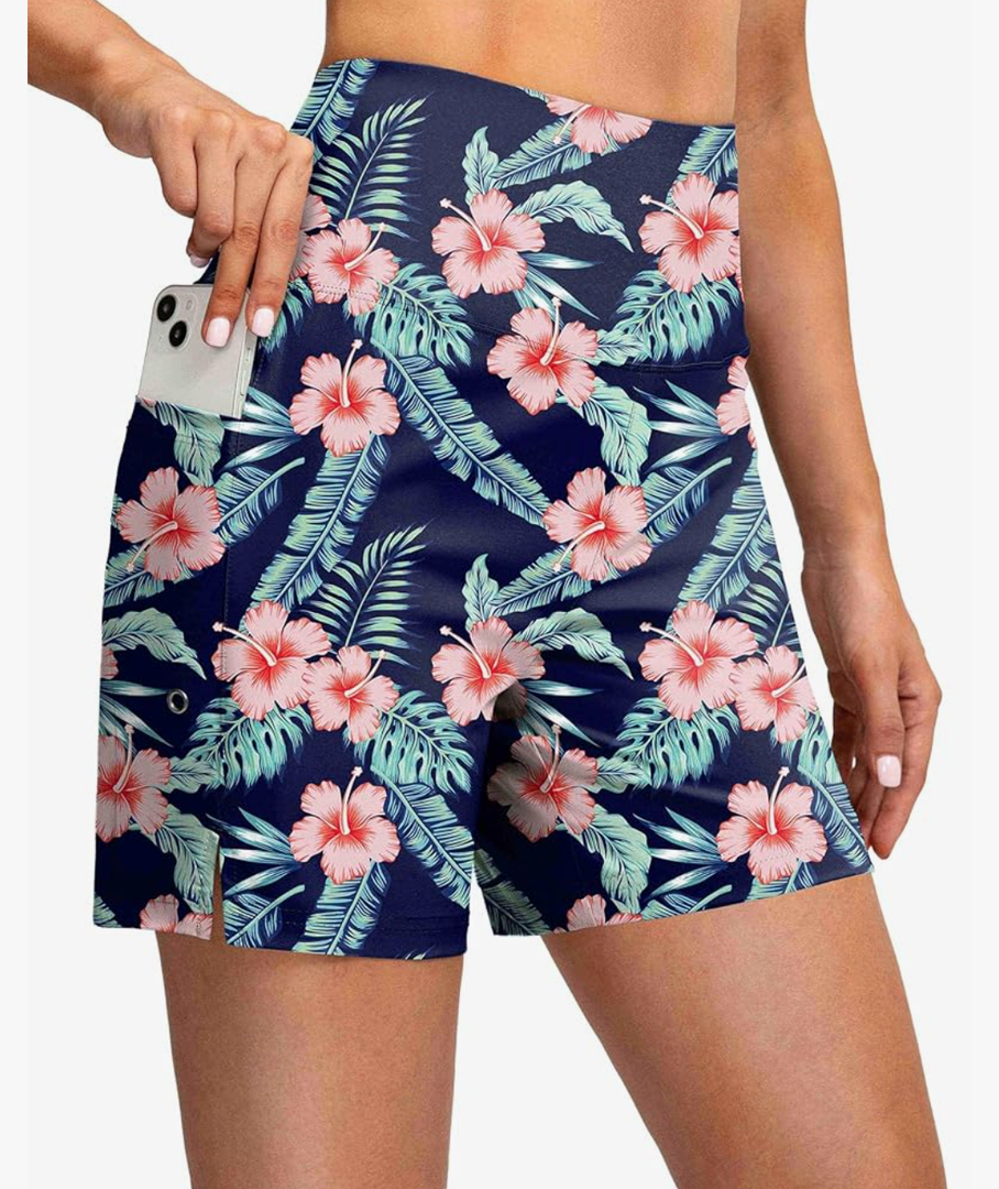 G Gradual Women's 5" High Waisted Swim Board Shorts with Phone Pockets UPF 50+ Quick Dry Beach Shorts for Women with Liner M