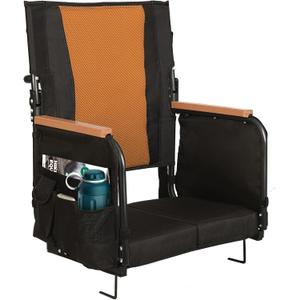 Extra Wide Stadium Seats with Back Support, Comfy Bleacher Chairs with Back Cushion, Cup Holders, and Storage Pockets, Foldable and Portable Bleacher Seat with Armrests (Large, Orange)