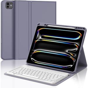 FARYODI Keyboard Case for iPad Pro 13-inch (M4, 2024), Magnetic Detachable Wireless Bluetooth Keyboard, Slim Folio Cover with Pencil Holder for New iPad Pro 13 inch, Auto Sleep/Wake-Lavender