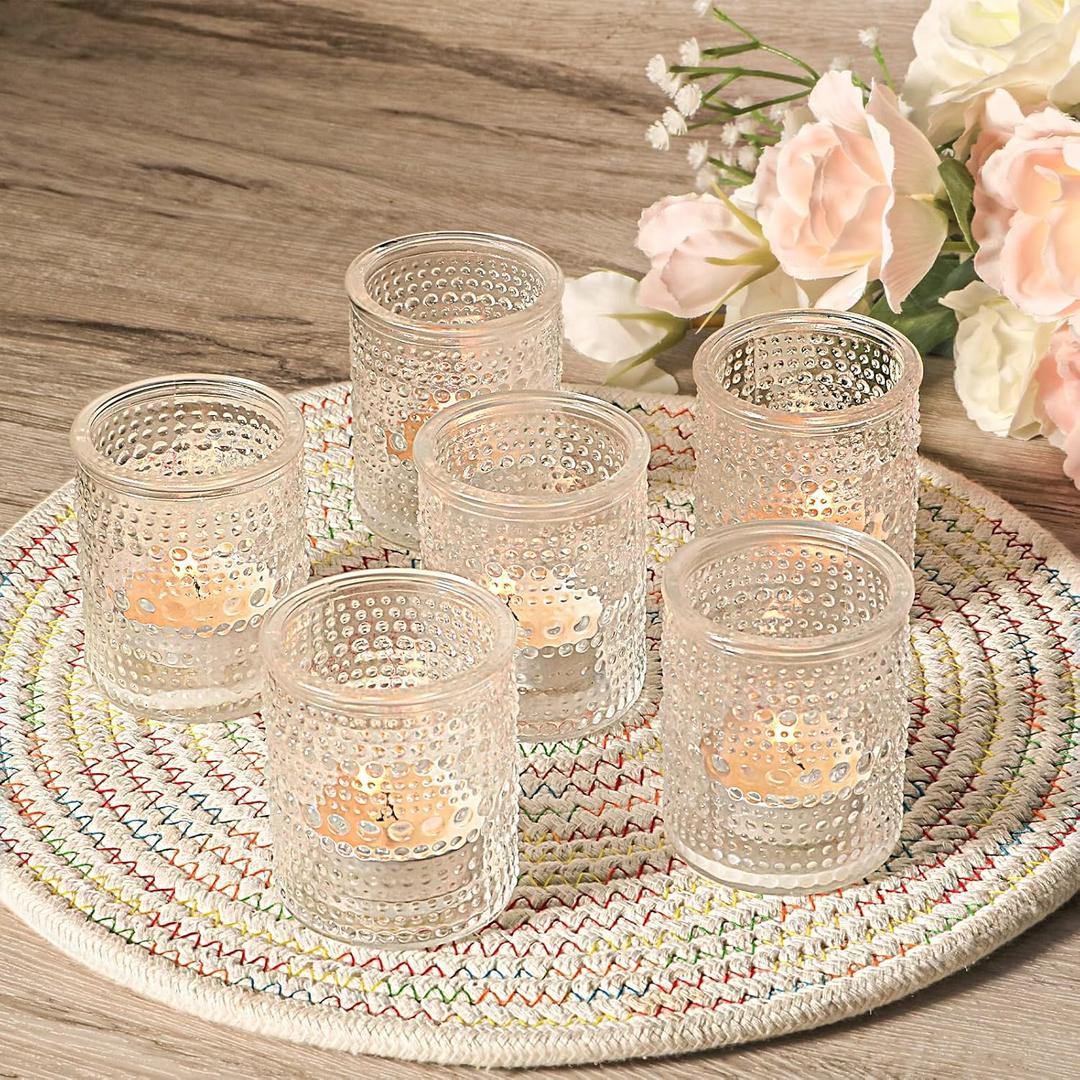 NEAGLORY Glass Votive Candle Holders Tealight Candle Holder Set of 6, Vintage Floating Candle Holder for Home, Wedding, Bridal Shower, Christmas, Thanksgiving, Party Table Centerpieces Decorations