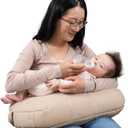 Boppy Nursing Pillow Luxe - Ergonomic Bottle & Breastfeeding Pillow with High Lift & Firm Support - Water-Resistant with Washable Cotton Muslin Cover - Baby Safety Alliance Verified - Oatmeal