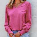 Dokotoo Women's Casual Long Sleeve Shirts Shirred Shoulders Solid Color Knit Tops Blouses (Pink, XL)