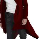 RAGEMALL Mens Ruffle Shawl Collar Cardigans Long Hooded Cardigan Open Front Lightweight Drape Cape Sweater with Pockets (Large, Wine Red)