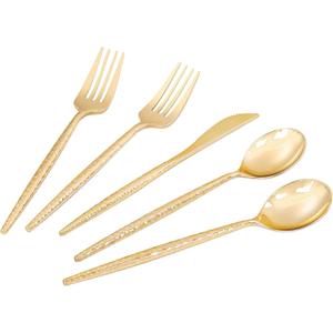 LIYH 102 Pcs Gold Plastic Silverware Cutlery Sets - Disposable Plastic Silverware Heavy duty, Disposable Utensil Sets, 34 of Each Forks, Knives & Spoons Flatware Set for Party Birthday