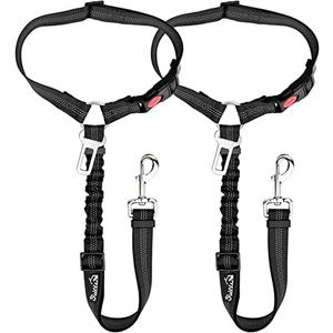 SlowTon Dog Seat Belt for Car, 1 Pack Dog Car Harness Seatbelt Adjustable with Elastic Bungee Buffer, 2 in 1 Pet Car Leash Headrest Restraint Dog Reflective Safety Tether (Black, Headrest+Clip)