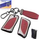 Metal & Leather Key Fob Cover with Keychain for Lexus RX NX TX ES 300 300h 350 GX 460 550 IS 250 LX UX LC LS 2024 2025 2026 Accessories, Full Protection Key Fob Shell Case, 4 Buttons (Red)