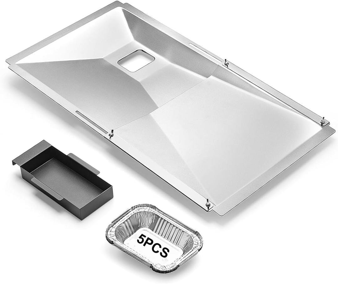 Adjustable Grease Tray, Drip Pan with Catch Pan fits Nexgrill, Charbroil, Dyna Glo, Kenmore, BHG, Master,Backyard, Uniflame,Expert, Galvanized Steel Replacement Part for 3/4/5Burner Gasgrill (24"-30") (24"-30" Grease Tray)