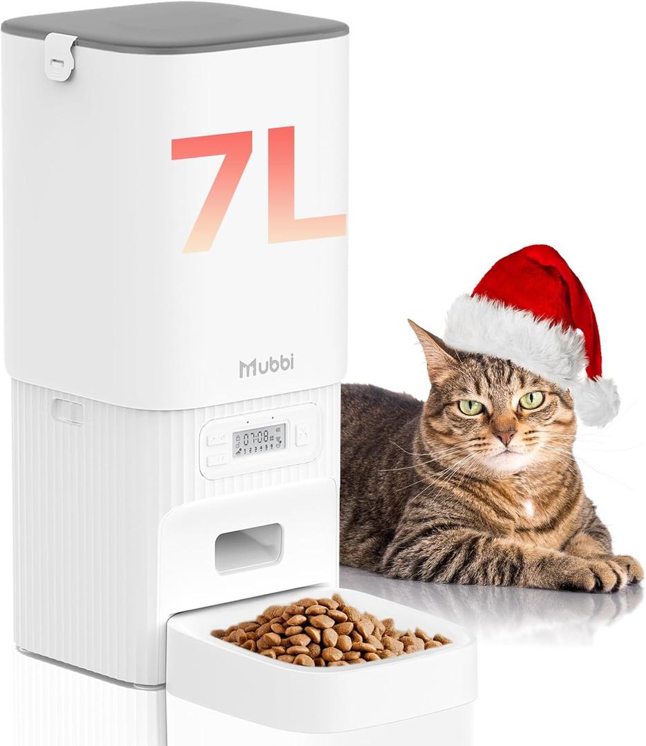Automatic Cat Feeder - 7L/29 Cups Cat Food Dispenser with Desiccant Bag, 16 Meals, Ideal for 215mm Dry Food, Auto Pet Feeder with Dual Power Supply, Automatic Dog Feeder for Small Medium Breed
