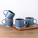 GBHOME 12 OZ Stackable Coffee Mugs, Ceramic Coffee Mugs with Texture Patterns for Man,Woman,Dad,Mom, Modern Coffee Cups Set of 4 for Latte/Cappuccino/Cocoa. Dishwasher&Microwave Safe (Moonlight Blue)