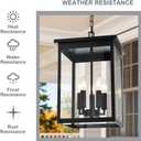 5-Lights Large Outdoor Pendant Light Fixtures, Black Exterior Hanging Porch Light with Adjustable Chain & Clear Glass, Waterproof Ceiling Mount Lantern Lighting Yard Front Door, E12 Bulb Base