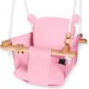 Baby Swing Outside Indoor-Wooden Infant Swing Outdoor, Secure Canvas Baby Hanging Swing Seat Porch Swing Chair for Tree and Backyard for Toddler (Pink-1)