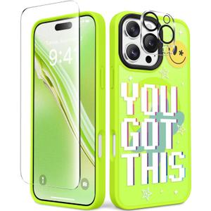 4 x GVIEWIN Magnetic for iPhone 16 Pro Max Case Compatible with Magsafe, [Screen & Camera Lens Protector] Fashion Pattern Translucent Shockproof Phone Cover for 16 Pro Max 6.9" (You Got This/Green)