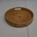 Coffee Table Tray Round Rattan Ottoman Tray Woven Serving Trays with Handles for Home and Kitchen Decorative Natural (Large 14 inch x 2.4 inch)