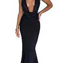 LuFeng Women's Sexy Sleeveless Summer Dress Backless Deep V Neck Halter Bodycon Maxi Party Dress Black

 S