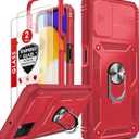 LeYi Compatible for Samsung A03s Case: Galaxy A03s Phone Case with Slide Camera Cover + [2PCS] Tempered Glass Screen Protector, Full Body Military-Grade Phone Case with Kickstand for Galaxy A03s, Red