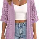 PRETTYGARDEN Women Lightweight Summer Short Sleeve Cardigan | Knit Crochet Beach Cover Up, Boho Fashion, Casual Drop Shoulder, Soft Comfy Clothes for Travel, Vacation & Cruise Wear (Purple) M