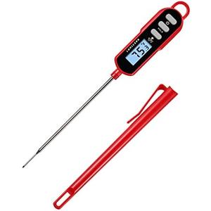 Lonicera Digital Cooking Thermometer for Bread Baking, Food and Water Temperature Measurement. Waterproof and Long Stem with Meat Temp Guide, Display with Backlit (Red)