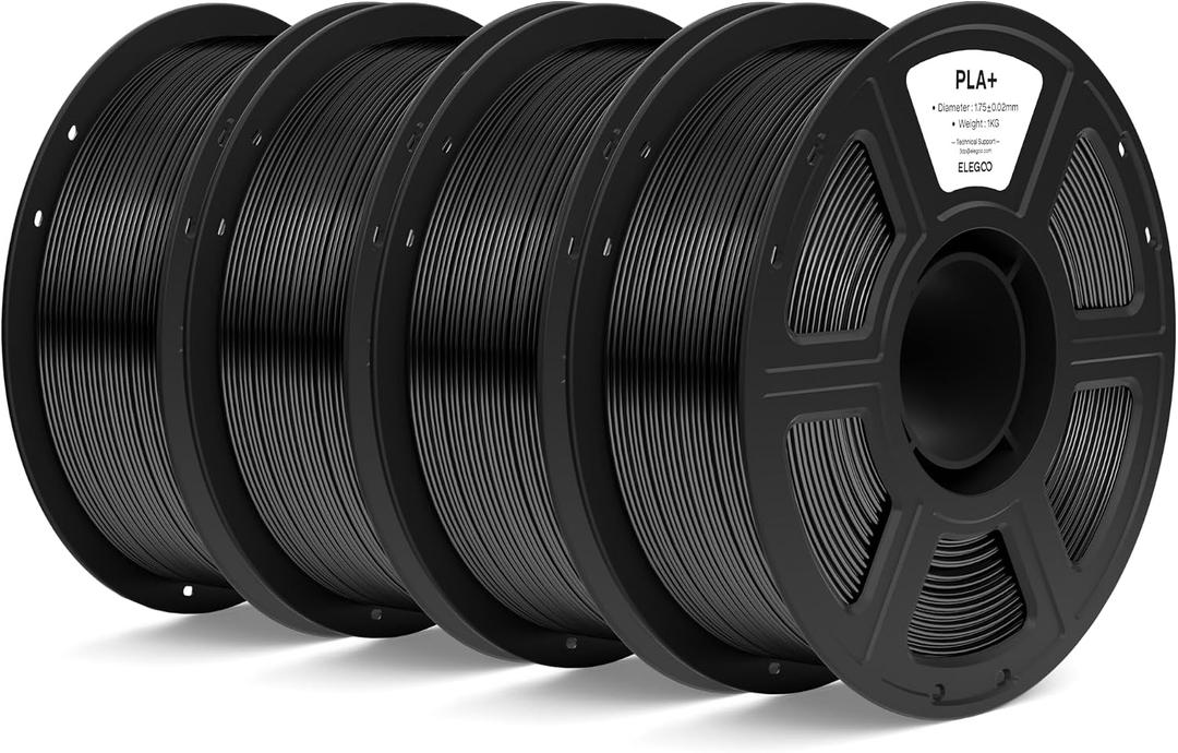 ELEGOO PLA+ Filament 1.75mm Black 4KG, High Toughness PLA Plus 3D Printer Filament Dimensional Accuracy +/- 0.02mm, 4pcs 1kg Spool(2.2lbs) Fits for Most FDM 3D Printers