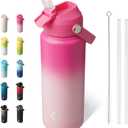 BJPKPK Water Bottle with Straw Lid, 24oz Vacuum Insulated Water Bottles, Metal Stainless Steel Thermo for Sports, Travel, BPA Free Leak Proof Thermo, Cups, Flasks, Tumblers,Cherry