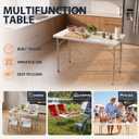 HULKFIT 4FT Folding Table, 3-Height Adjustable Portable Table with Carry Handle, Sturdy Steel Frame, Ideal for Indoor/Outdoor Dining, Parties, and Camping