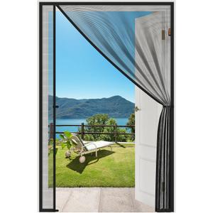 MAGZO Magnetic Screen Door, Fits Door Size 32'' x 80''(Mesh Size 34'' x 81''), Left Right Side Opening, Scratch-Proof Polyester, Dog Friendly, Keep Annoying Creatures Out, Allow Fresh Air Flow, Black